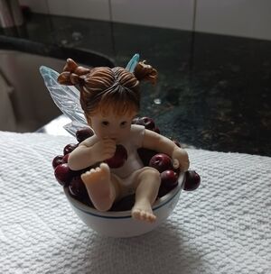 Decorative Fairy Figurine in White and Blue Bowl